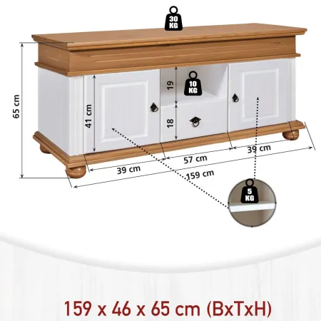 Mobile Porta TV con 2 Ante Cassetto Legno Bianco Rovere da Soggiorno