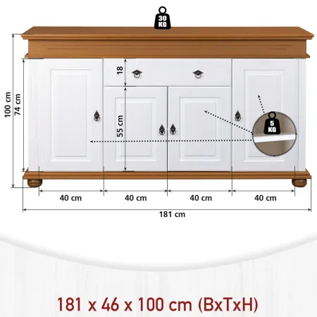Madia 4 Ante con Cassetto Legno Bianco Rovere Credenza da Soggiorno
