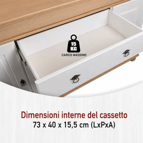 Madia 4 Ante con Cassetto Legno Bianco Rovere Credenza da Soggiorno