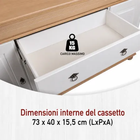 Madia 4 Ante con Cassetto Legno Bianco Rovere Credenza da Soggiorno