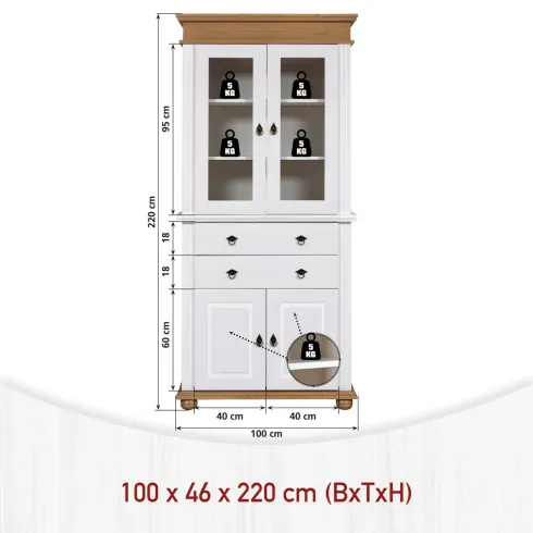 Vetrina Credenza in Legno Bianco Rovere con 4 Ante da Soggiorno Cucina
