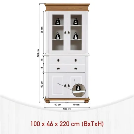 Vetrina Credenza in Legno Bianco Rovere con 4 Ante da Soggiorno Cucina