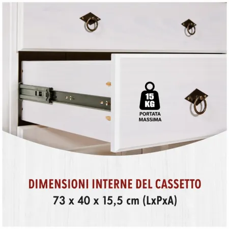 Vetrina Credenza in Legno Bianco Rovere con 4 Ante da Soggiorno Cucina