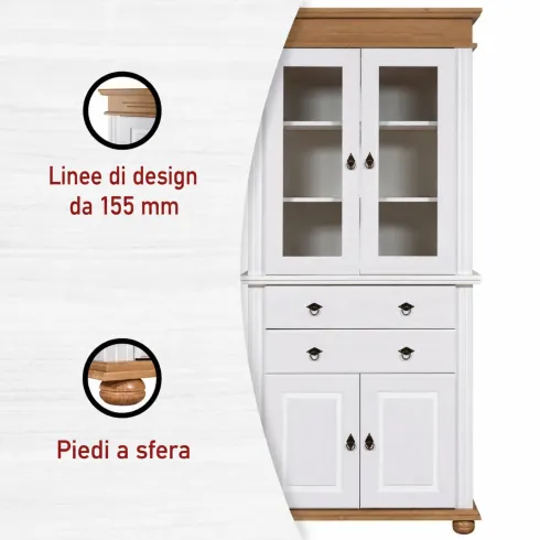 Vetrina Credenza in Legno Bianco Rovere con 4 Ante da Soggiorno Cucina