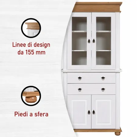 Vetrina Credenza in Legno Bianco Rovere con 4 Ante da Soggiorno Cucina