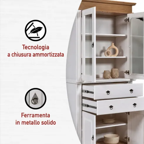 Vetrina Credenza in Legno Bianco Rovere con 4 Ante da Soggiorno Cucina