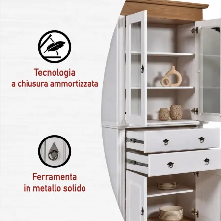 Vetrina Credenza in Legno Bianco Rovere con 4 Ante da Soggiorno Cucina