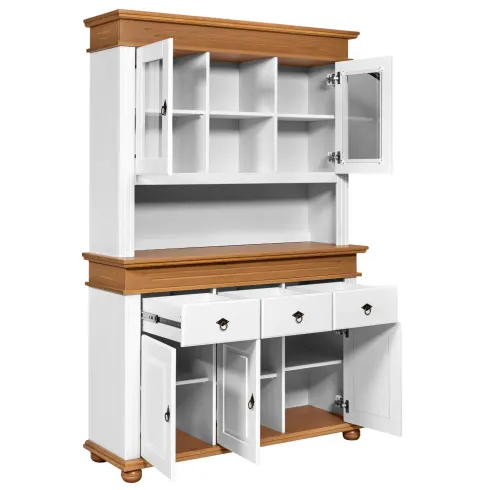 Credenza Vetrina con Ante Cassetti Ripiani in Legno Bianco Rovere