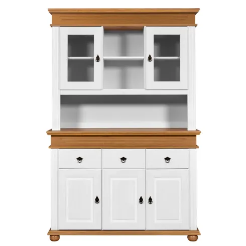 Credenza Vetrina con Ante Cassetti Ripiani in Legno Bianco Rovere