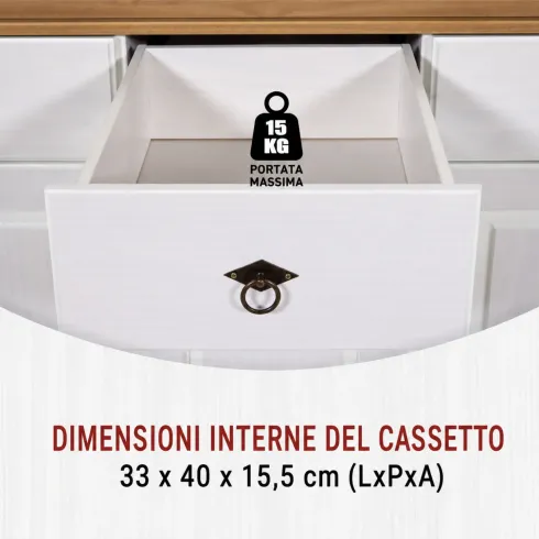 Credenza Vetrina con Ante Cassetti Ripiani in Legno Bianco Rovere