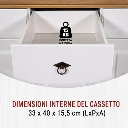 Credenza Vetrina con Ante Cassetti Ripiani in Legno Bianco Rovere