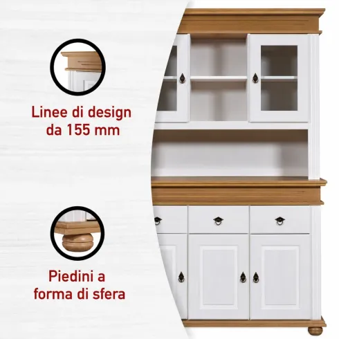 Credenza Vetrina con Ante Cassetti Ripiani in Legno Bianco Rovere