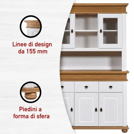 Credenza Vetrina con Ante Cassetti Ripiani in Legno Bianco Rovere