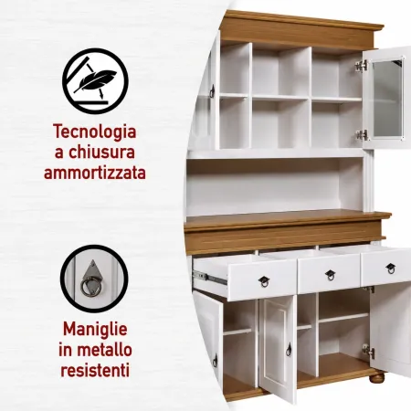 Credenza Vetrina con Ante Cassetti Ripiani in Legno Bianco Rovere