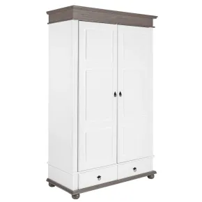 Armadio a 2 Ante con 2 Cassetti Camera da Letto in Legno Bianco Grigio