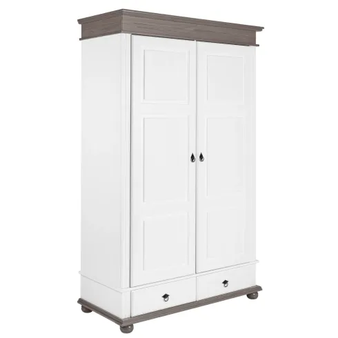 Armadio a 2 Ante con 2 Cassetti Camera da Letto in Legno Bianco Grigio