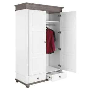 Armadio a 2 Ante con 2 Cassetti Camera da Letto in Legno Bianco Grigio 2