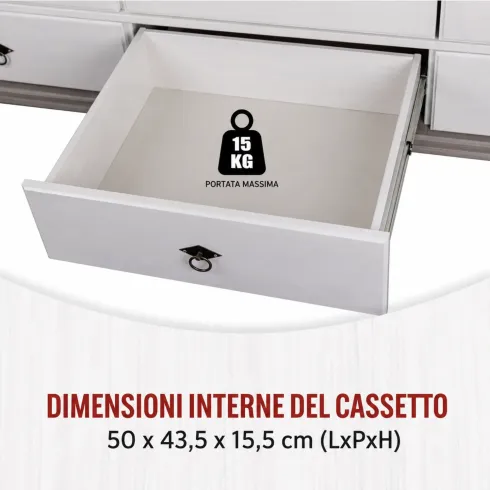 Armadio a 2 Ante con 2 Cassetti Camera da Letto in Legno Bianco Grigio