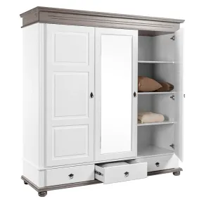 Armadio Camera da Letto 3 Ante con Specchio in Legno Bianco Grigio 2