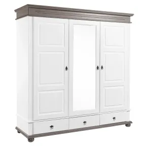Armadio Camera da Letto 3 Ante con Specchio in Legno Bianco Grigio