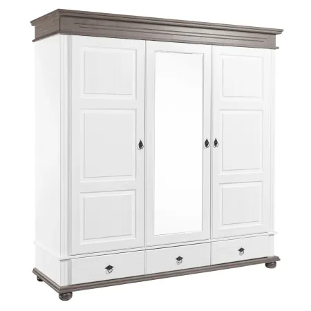 Armadio Camera da Letto 3 Ante con Specchio in Legno Bianco Grigio