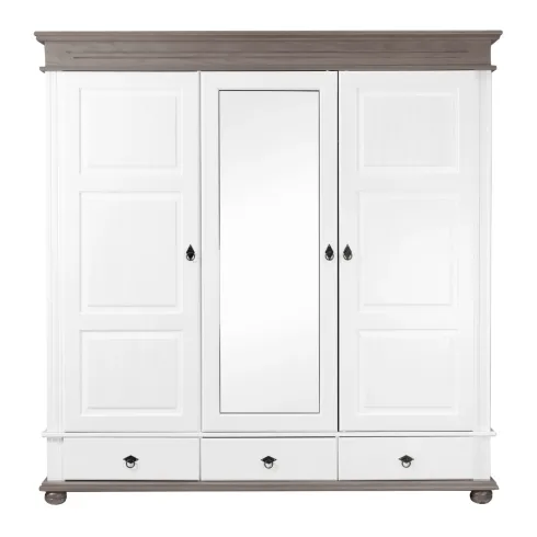 Armadio Camera da Letto 3 Ante con Specchio in Legno Bianco Grigio