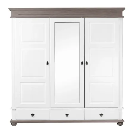 Armadio Camera da Letto 3 Ante con Specchio in Legno Bianco Grigio