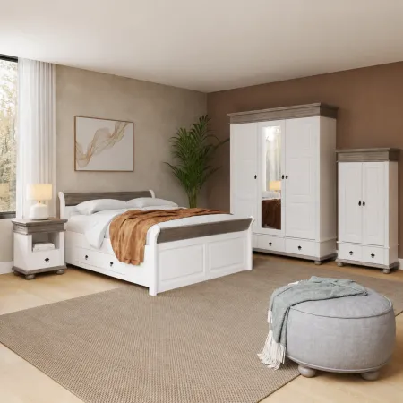 Armadio Camera da Letto 3 Ante con Specchio in Legno Bianco Grigio