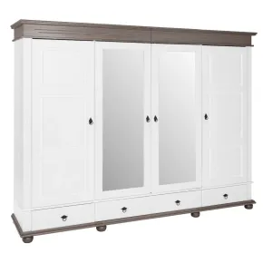 Armadio Camera da Letto 4 Ante Specchi 4 Cassetti Legno Bianco Grigio