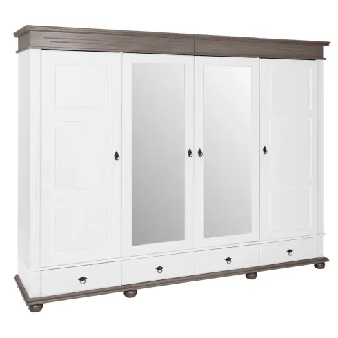 Armadio Camera da Letto 4 Ante Specchi 4 Cassetti Legno Bianco Grigio