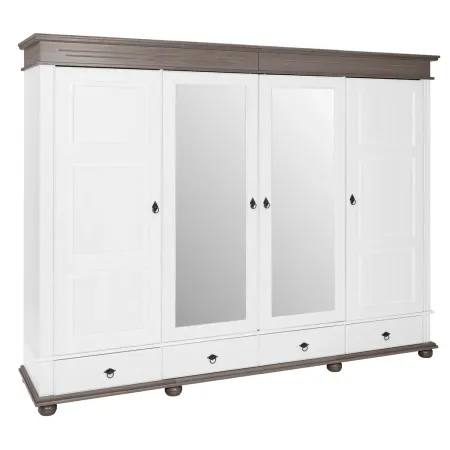 Armadio Camera da Letto 4 Ante Specchi 4 Cassetti Legno Bianco Grigio