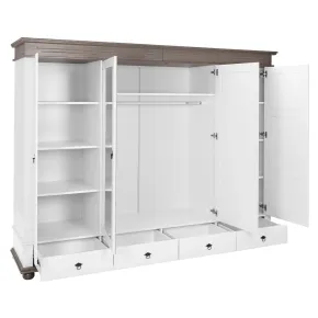 Armadio Camera da Letto 4 Ante Specchi 4 Cassetti Legno Bianco Grigio 2