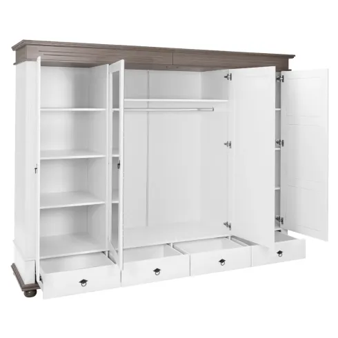Armadio Camera da Letto 4 Ante Specchi 4 Cassetti Legno Bianco Grigio