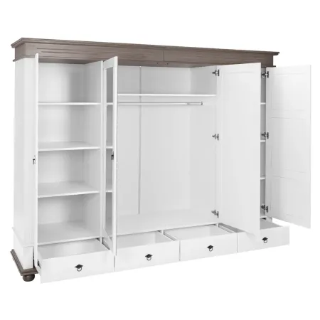 Armadio Camera da Letto 4 Ante Specchi 4 Cassetti Legno Bianco Grigio