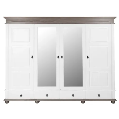 Armadio Camera da Letto 4 Ante Specchi 4 Cassetti Legno Bianco Grigio