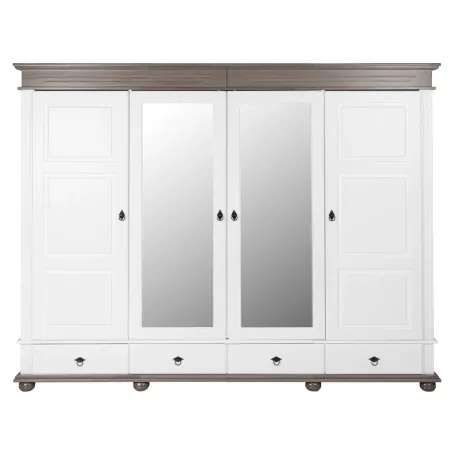 Armadio Camera da Letto 4 Ante Specchi 4 Cassetti Legno Bianco Grigio