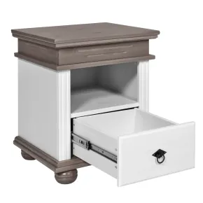 Comodino con Cassetto per Camera da Letto in Legno Bianco Grigio 2
