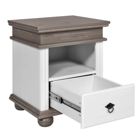 Comodino con Cassetto per Camera da Letto in Legno Bianco Grigio