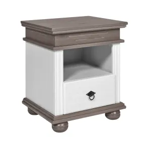 Comodino con Cassetto per Camera da Letto in Legno Bianco Grigio