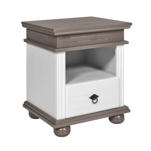 Comodino con Cassetto per Camera da Letto in Legno Bianco Grigio