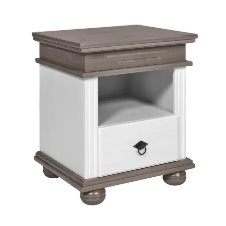 Comodino con Cassetto per Camera da Letto in Legno Bianco Grigio