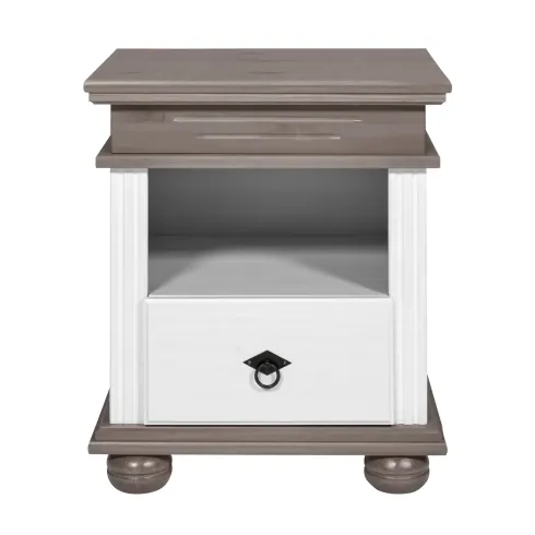 Comodino con Cassetto per Camera da Letto in Legno Bianco Grigio