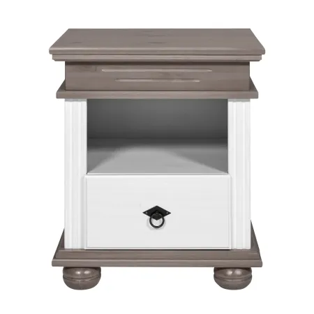 Comodino con Cassetto per Camera da Letto in Legno Bianco Grigio