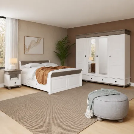 Comodino con Cassetto per Camera da Letto in Legno Bianco Grigio