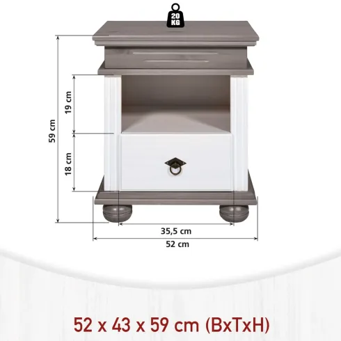 Comodino con Cassetto per Camera da Letto in Legno Bianco Grigio