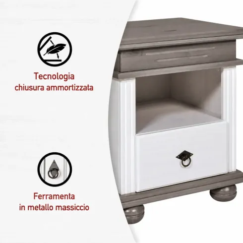 Comodino con Cassetto per Camera da Letto in Legno Bianco Grigio