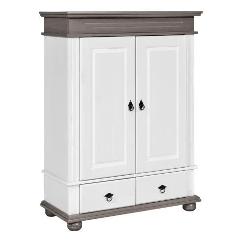 Armadio a 2 Ante con 2 Cassetti Camera da Letto in Legno Bianco Grigio