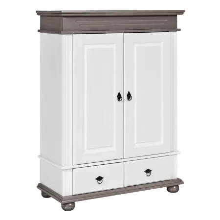 Armadio a 2 Ante con 2 Cassetti Camera da Letto in Legno Bianco Grigio