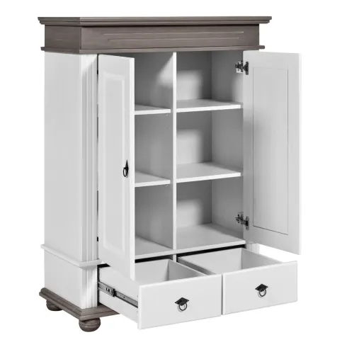Armadio a 2 Ante con 2 Cassetti Camera da Letto in Legno Bianco Grigio