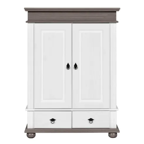 Armadio a 2 Ante con 2 Cassetti Camera da Letto in Legno Bianco Grigio
